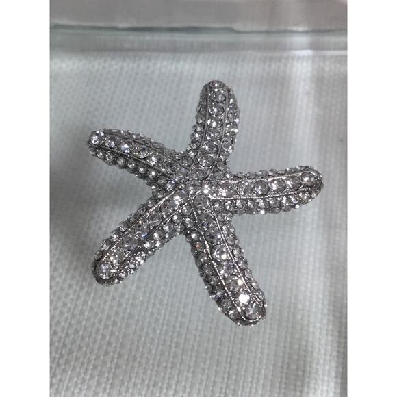 Starfish Pin Brooch Gorgeous Clear Rhinestone Crystal New - Picture 2 of 3
